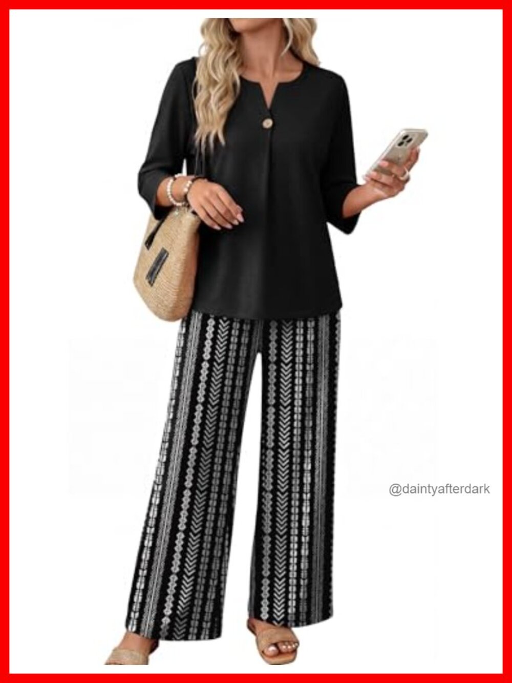 Women's Two Piece Lounge Set 3/4 Sleeve Wide Leg Pants Travel Work